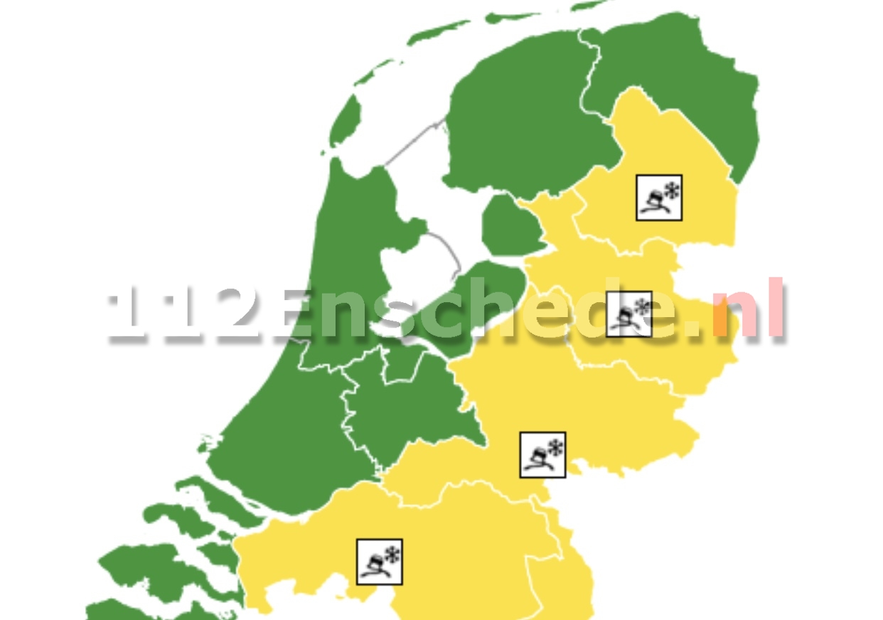 Code geel; Plaatselijke gladheid door bevriezing van natte weggedeelten