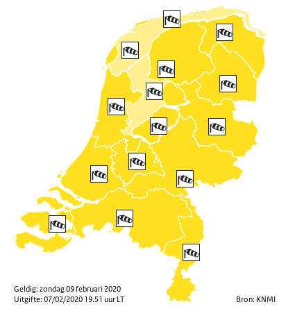 KNMI: Zondag code geel; kans op zeer zware windstoten